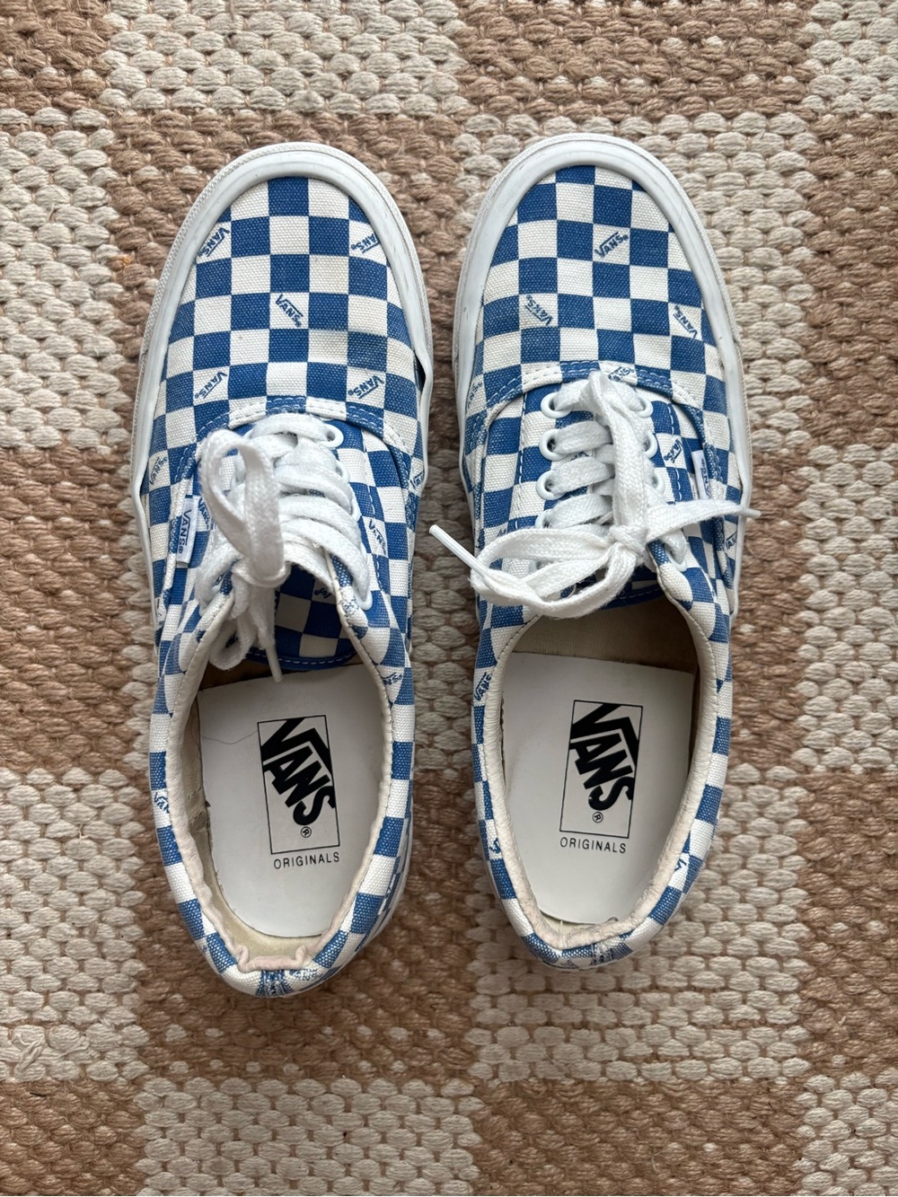 Vans Women’s OG Era LX Checkerboard Blue & White Lace-Up Sneakers